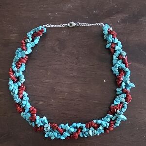 Turquoise & Coral Braided Necklace - Women Jewelry